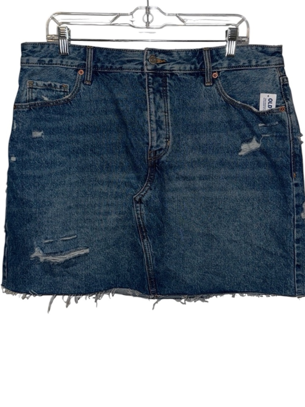 Old Navy High Rise Button Fly Distressed Cut Off Denim Jean Skirt Women’s 14